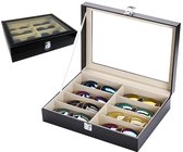 Brillendoos voor 8 Brillen - Brillenkoker Dames/Heren Hardcase - Zonnebril Opbergbox - Brilhouder - Glasses Case - Zwart