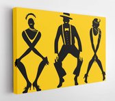 Canvas schilderij - Two flapper girls and one man dancing Charleston. Vector Illustration  -     1077363170 - 115*75 Horizontal