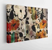 Canvas schilderij - Art graphic and watercolor autumn colorful background with sketching leaves and flowers in black, gray and orange  -     1495965329 - 115*75 Horizontal