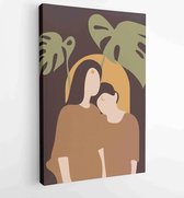 Canvas schilderij - Abstract arts design with couple , desert, sun and cactus, black jaguar sunset and monstera leaves background. 3 -    – 1870255144 - 80*60 Vertical