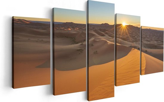 Artaza Canvas Schilderij Vijfluik Woestijn in de Sahara met een Opkomende Zon - 100x50 - Foto Op Canvas - Canvas Print