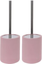 2x stuks wc-borstels/toiletborstels inclusief houder oud roze 38 cm van steen - Toiletgarnituur