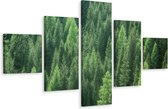 Schilderij - Prachtig Dennenbos, groene wanddecoratie, 5 luik, premium print