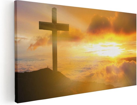 Artaza Canvas Schilderij Kruis van Jezus Christus bij Zonsondergang - 80x40 - Foto Op Canvas - Canvas Print
