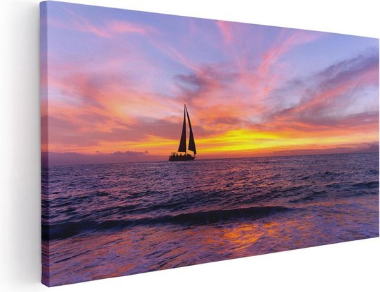 Artaza Canvas Schilderij Zeilboot Silhouet bij Zonsondergang - 100x50 - Groot - Foto Op Canvas - Canvas Print