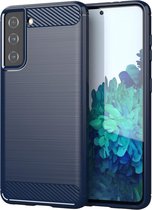 Samsung Galaxy S21 Ultra hoesje - Carbon look case hoesje S21 Ultra - Blauw - Shockproof bescherming cover