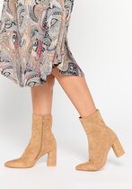 LOLALIZA Suede enkellaarzen met hoge hak - Taupe - Maat C38