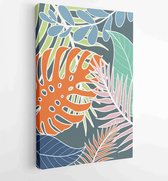 Canvas schilderij - Earth tone background foliage line art drawing with abstract shape and watercolor 2 -    – 1919347673 - 80*60 Vertical