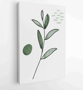 Canvas schilderij - Green and earth tone background foliage line art drawing with abstract shape and watercolor 3 -    – 1922511893 - 40-30 Vertical