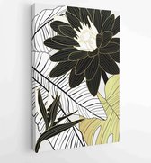 Canvas schilderij - Luxury cover design template. Lotus line arts hand draw gold lotus flower and leaves 1 -    – 1923490769 - 115*75 Vertical