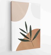 Canvas schilderij - Earth tone background foliage line art drawing with abstract shape 2 -    – 1928942342 - 40-30 Vertical