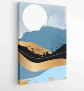 Canvas schilderij - Earth tones landscapes backgrounds set with moon and sun. Abstract Plant Art design for print, cover, wallpaper, Minimal and natural wall art. 2 -    – 18483794