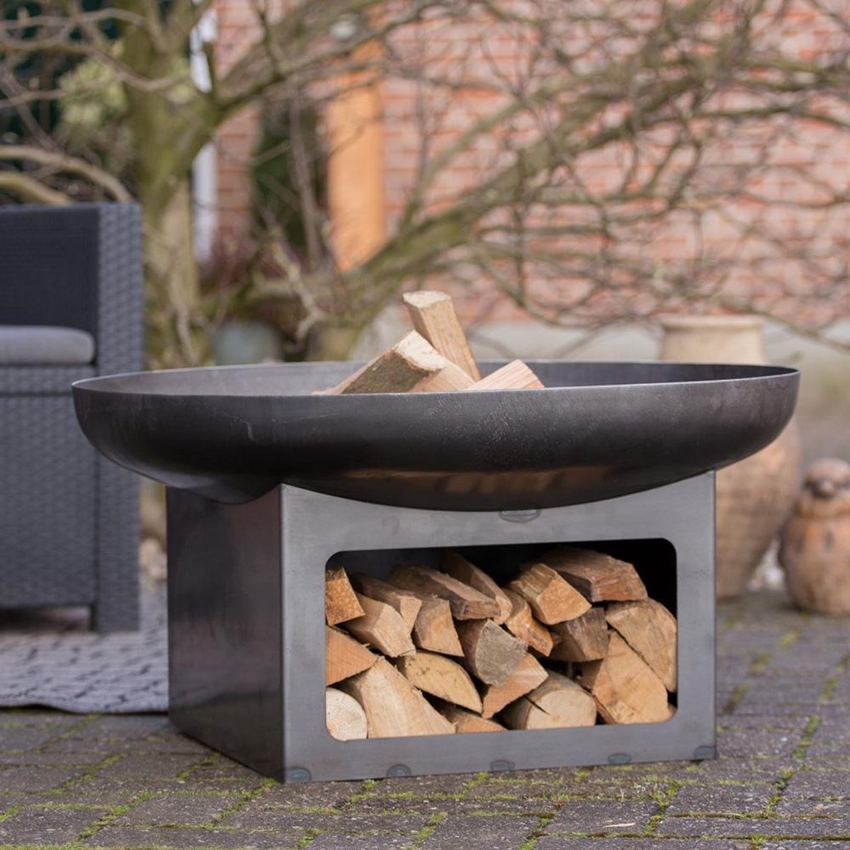 RedFire Juva Vuurschaal met houtopslag - Ø 80 cm - Grijs