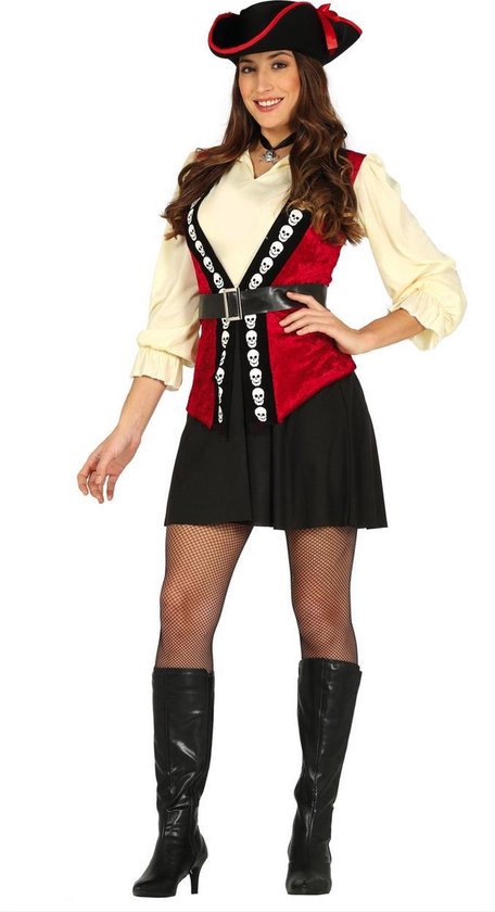 Guirca - Piraat & Viking Kostuum - Doodshoofd Pirate - Vrouw - Rood - Maat 38-40 - Carnavalskleding - Verkleedkleding