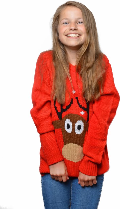 Foute kersttrui kind rood rendier.