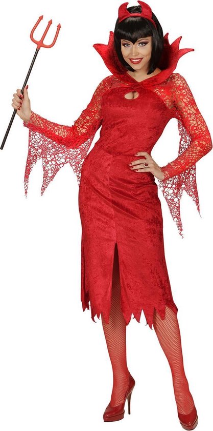 Widmann - Duivel Kostuum - Rode Duivelse Dame - Vrouw - Rood - Medium - Halloween - Verkleedkleding