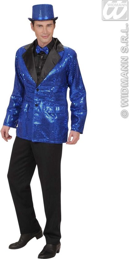 Widmann - Glitter & Glamour Kostuum - Pailletten Colbert Blauw Man - Blauw - XL - Carnavalskleding - Verkleedkleding