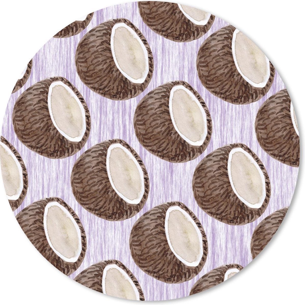 Muismat rond 50x50 cm - Mousepad Kokosnoot - Paars - Wit - Ronde muismatten