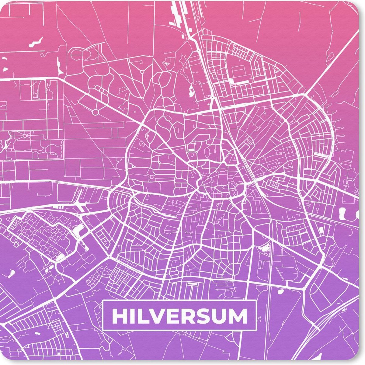 Muismat 20x20 cm - Mousepad Stadskaart - Hilversum - Paars - Roze - Muismatten