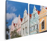 Artaza Canvas Schilderij Tweeluik Aruba Kleurrijke Huisjes - Nederlandse Antillen - 120x80 - Foto Op Canvas - Canvas Print