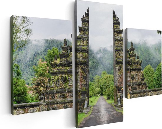 Artaza Canvas Schilderij Drieluik Tempel Poort in Bali - 90x60 - Foto Op Canvas - Canvas Print