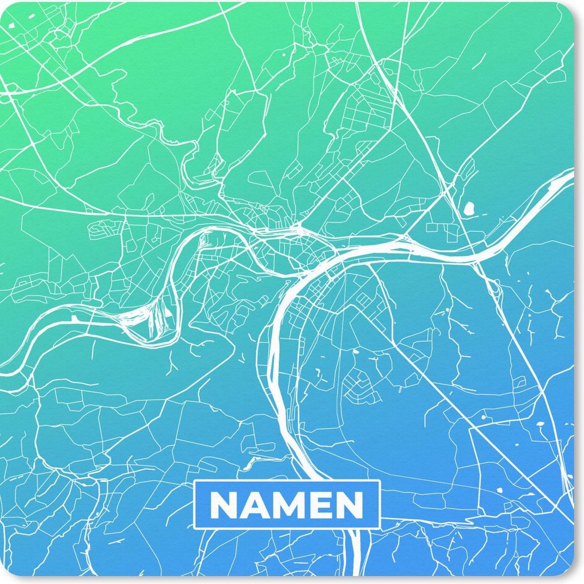 Muismat 30x30 cm - Mousepad Stadskaart - Namen - Blauw - België - Muismatten