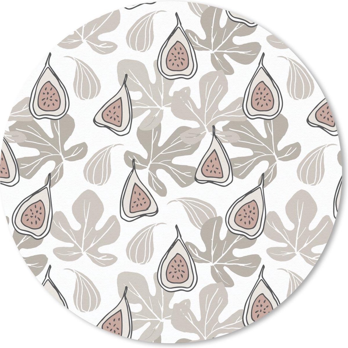 Muismat rond 30x30 cm - Mousepad Zomer - Bladeren - Vijgen - Wit - Ronde muismatten