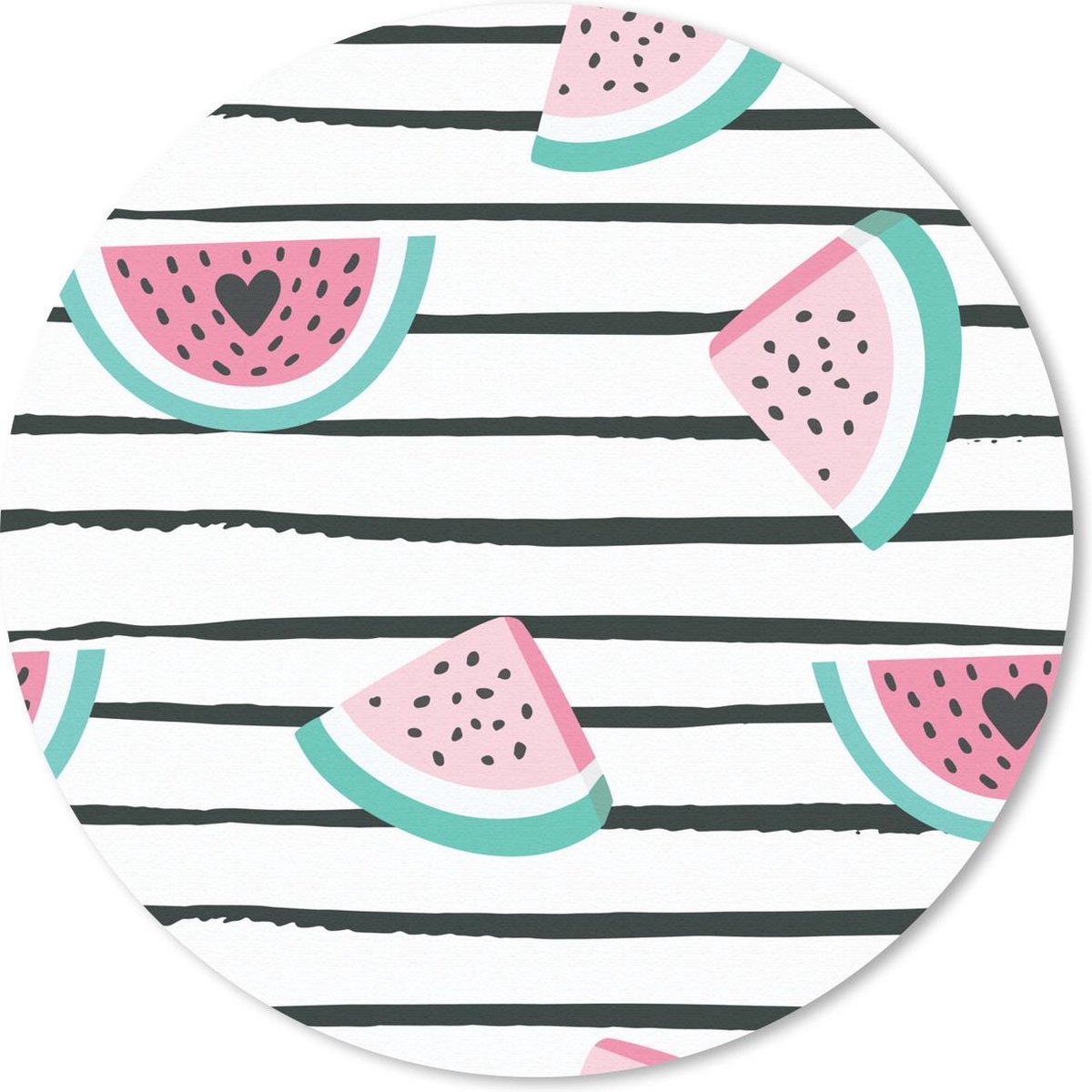 Muismat rond 30x30 cm - Mousepad Zomer - Watermeloen - Harten - Ronde muismatten
