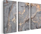 Artaza Canvas Schilderij Abstract Marmer - Grijs met Goud - Drieluik Schilderijen - 120x80 - Muurdecoratie Modern - Wanddecoratie