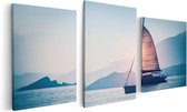 Artaza Canvas Schilderij Drieluik Zeilboot bij Zonsondergang - 120x60 - Foto Op Canvas - Canvas Print