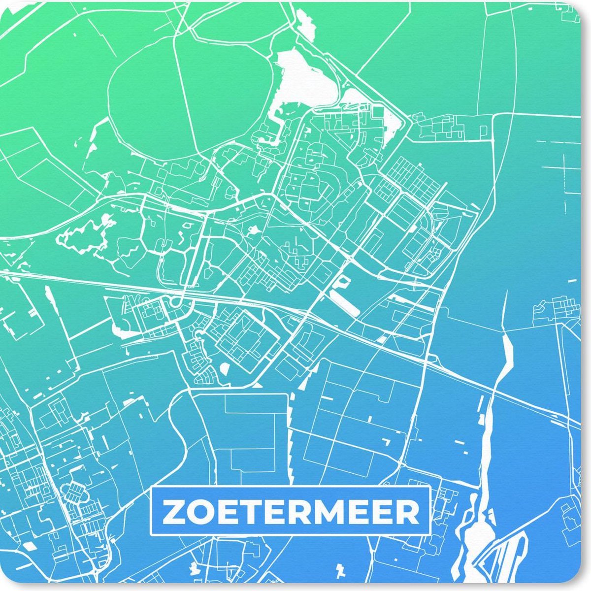 Muismat 20x20 cm - Mousepad Stadskaart - Zoetermeer - Nederland - Blauw - Muismatten