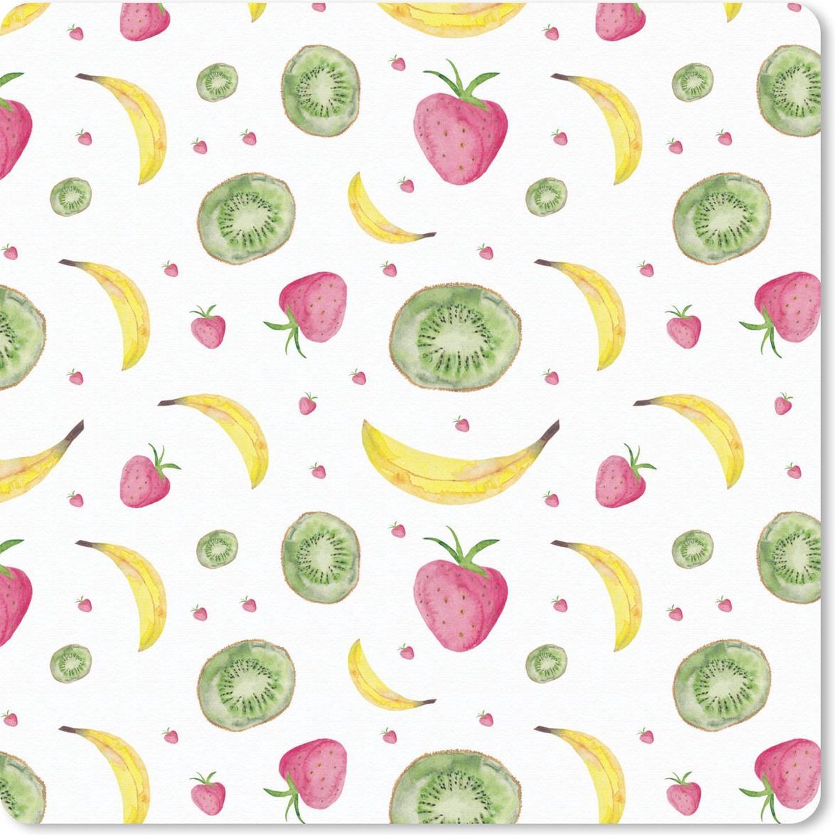 Muismat 20x20 cm - Mousepad Fruit - Waterverf - Wit - Muismatten