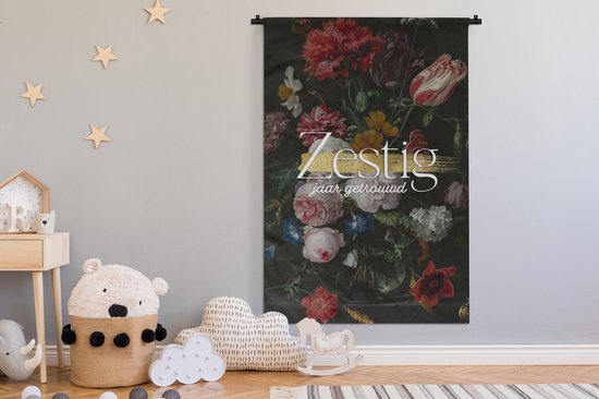 Tapisserie - Tissu mural - Soixante ans de mariage - Mariage - Proverbes - Citations - Anniversaire - 120x180 cm - Tapisserie