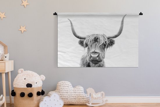 Tapisserie - Tapisserie - Highlander écossais - Taureau - Zwart - Wit - 120x80 cm - Tapisserie
