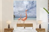 Behang - Fotobehang Twee flamingo's op een eiland in Aruba - Breedte 170 cm x hoogte 260 cm