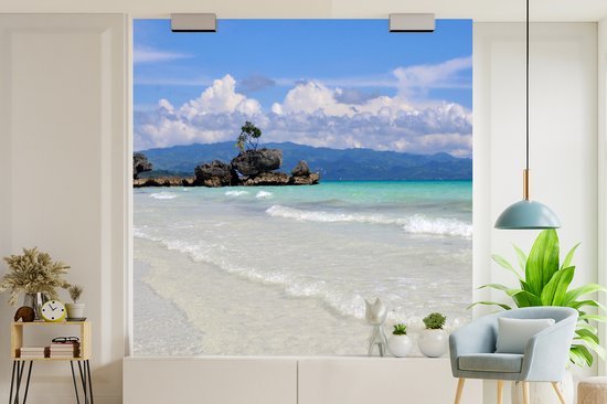 Papier peint photo vinyle - Plage tropicale de l'île de Boracay largeur 300 cm x hauteur 300 cm - Tirage photo sur papier peint (disponible en 7 tailles)