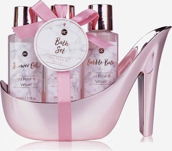 Cadeau d'anniversaire femme - Set de bain en pompe rosé - Rose thé &  velours - Cadeau... | bol.com