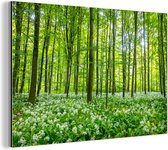 Wanddecoratie Metaal - Aluminium Schilderij Industrieel - Bos - Bomen - Groen - 150x100 cm - Dibond - Foto op aluminium - Industriële muurdecoratie - Voor de woonkamer/slaapkamer