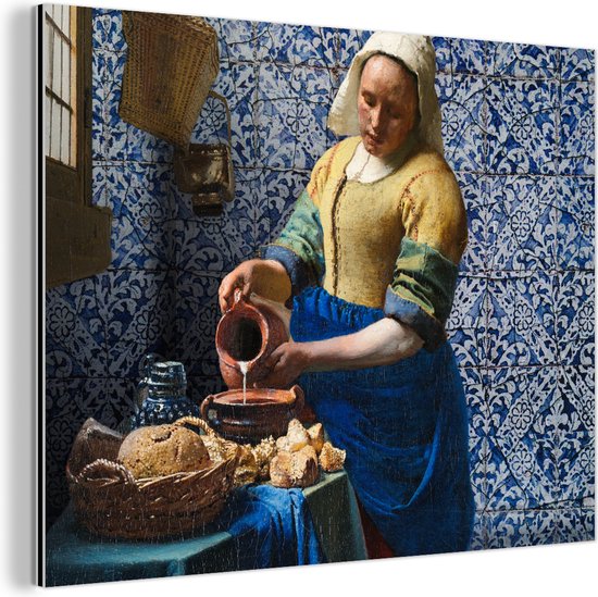 Melkmeisje Vermeer - blauw van Evavisser op canvas, behang en meer