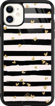 iPhone 11 hoesje glass - Hart streepjes | Apple iPhone 11  case | Hardcase backcover zwart