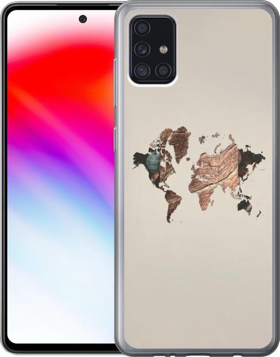 Coque Samsung Galaxy A52 5G - Wereldkaart - Bois - Marron - Siliconen