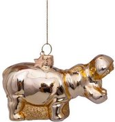 Glazen kerst decoratie hanger glanzend goud nijlpaard H5.5cm