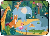 Laptophoes 13 inch - Jungle - Design - Dieren - Kind - Laptop sleeve - Binnenmaat 32x22,5 cm - Zwarte achterkant