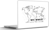 Laptop sticker - 17.3 inch - Wereldkaart - Spreuken - Zwart - Wit - 40x30cm - Laptopstickers - Laptop skin - Cover
