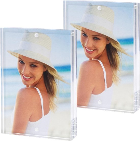 2x stuks acryl fotolijst transparant met magnetisch frame geschikt voor een foto van 10 x 15 cm