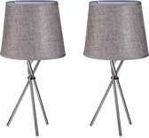 2x pièces de lampes de table design / lampes crépusculaires, abat-jour gris argenté et pieds en acier 38 x 20 cm - Lampes de salon