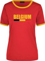Belgium supporter rood/geel ringer t-shirt Belgie met vlag - dames - landen shirt - supporter kleding / EK/WK M