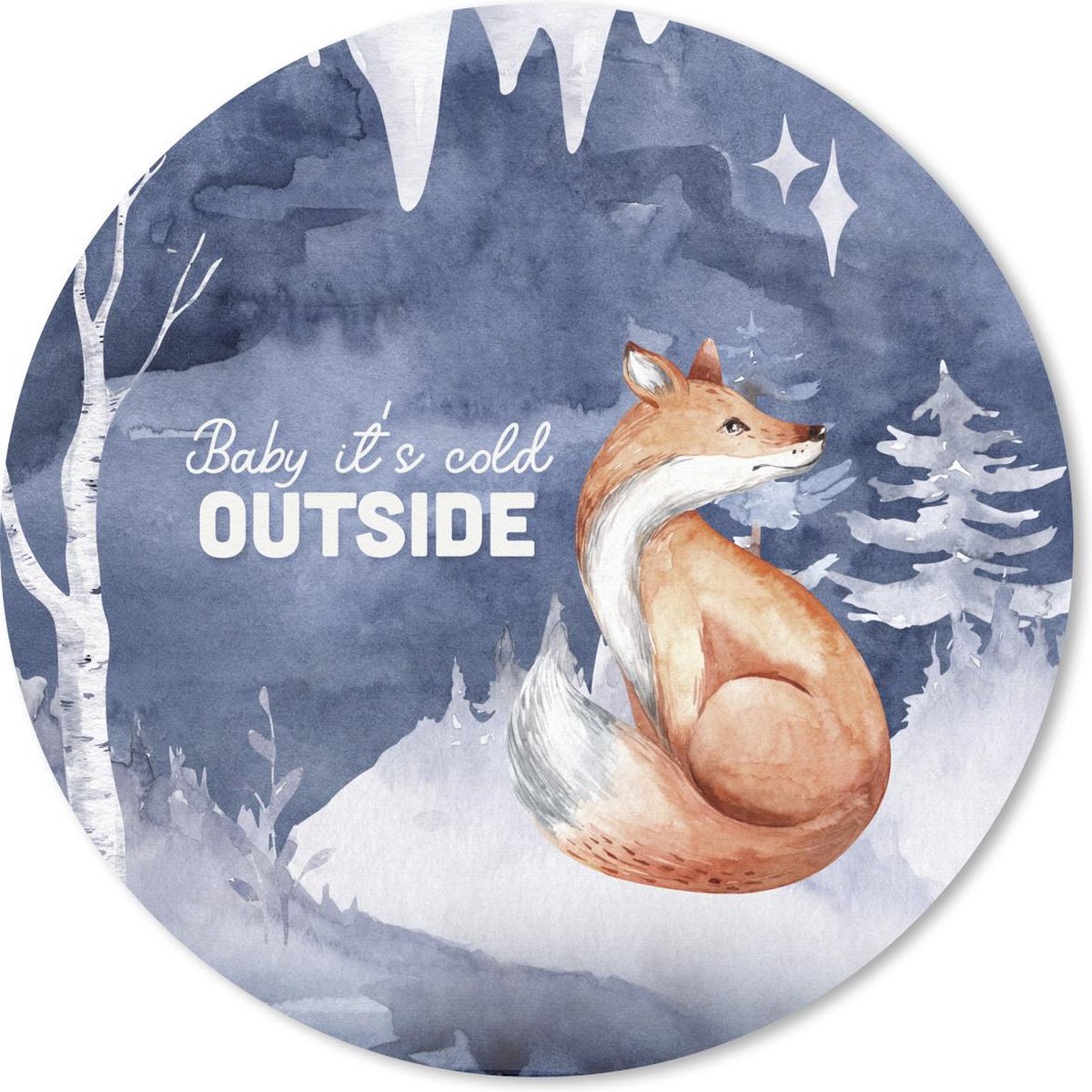 Muismat rond 20x20 cm - Mousepad Winter - Vos - Schilderij - Ronde muismatten - Kerst - Cadeau - Kerstcadeau voor mannen en voor vrouwen