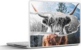 Laptop sticker - 12.3 inch - Schotse hooglander - Koe - Zwart - Wit - 30x22cm - Laptopstickers - Laptop skin - Cover