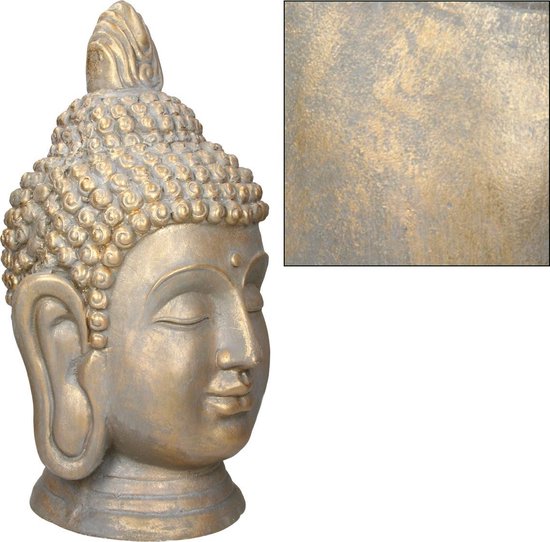 Statue tête de Bouddha 53cm en polyrésine aspect bronze pour le yoga